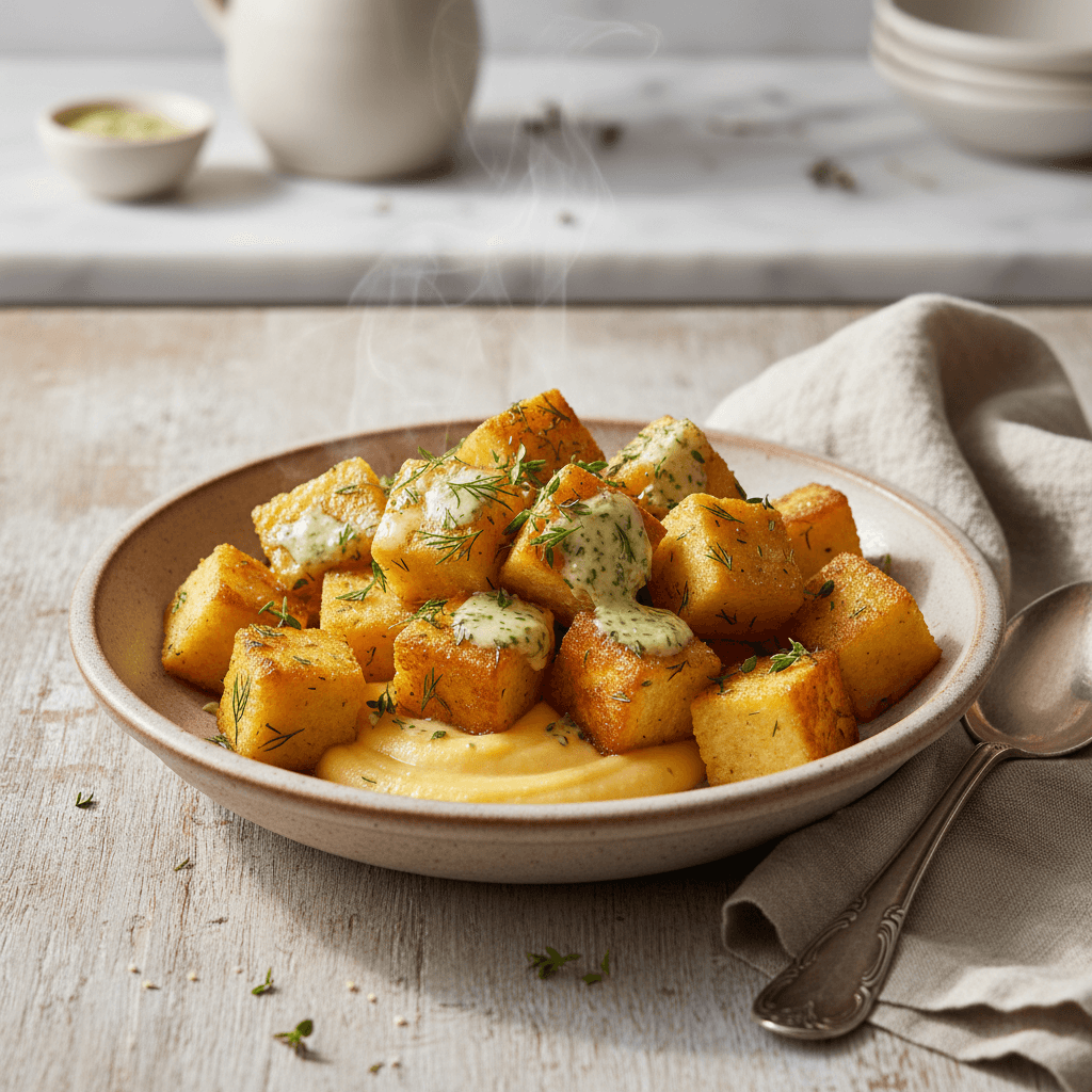 Polenta-Croutons mit Dillbutter - Thermomix Rezept