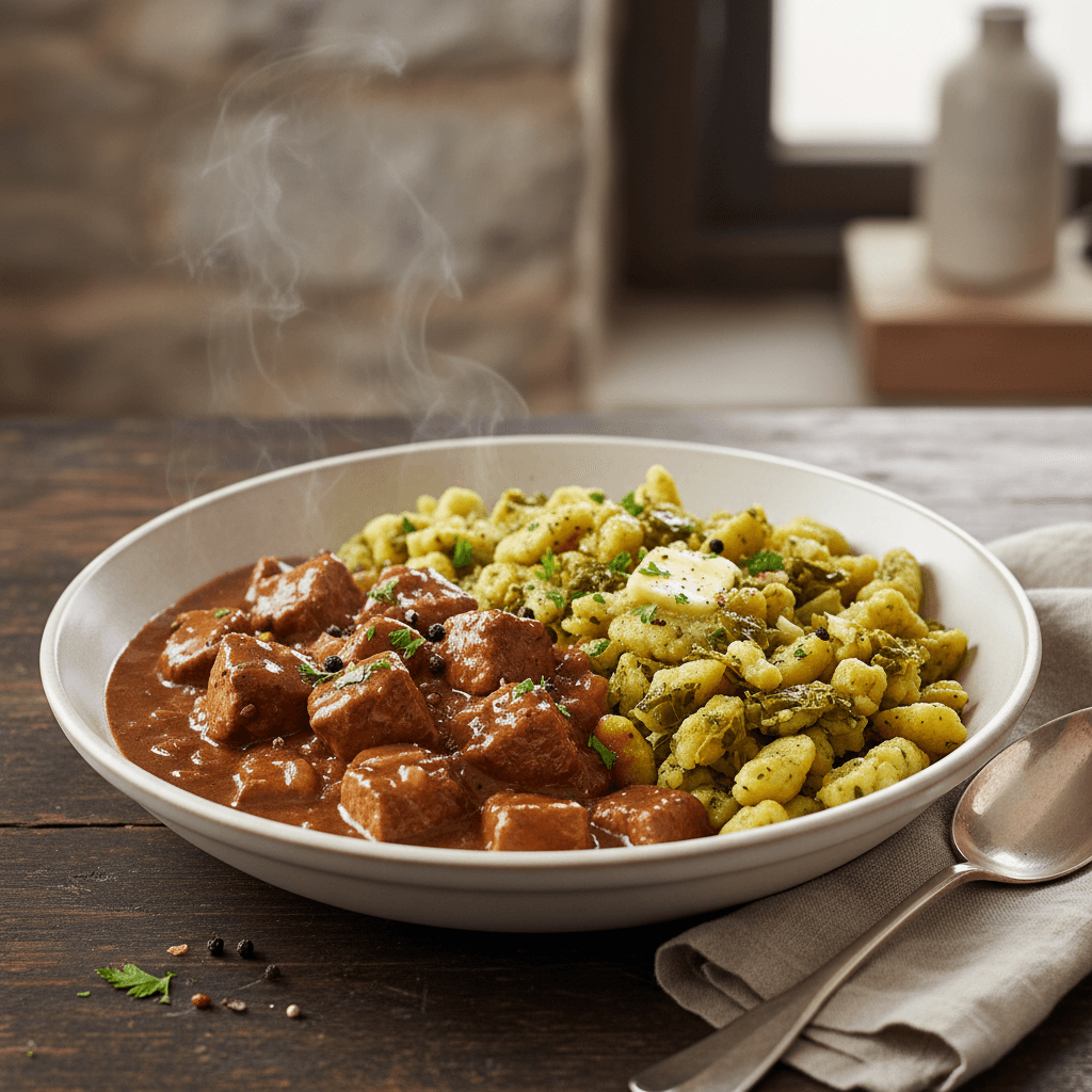 Schweinegulasch mit Wirsing-Spätzle - Thermomix Rezept